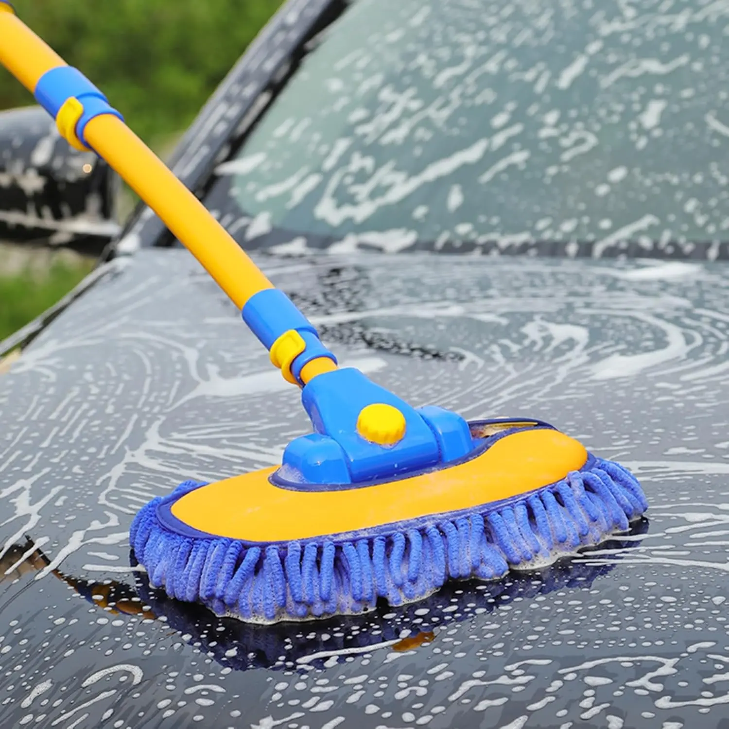 【DealsForYouDays】43'' Long Handle Car Wash Mop, 15° Ergonomic Design, Retractable Aluminum Alloy Pole, Avoid Scratching, Suitable for Cars, Trucks, SUVs, RVs and Home Clean- Car Wash Accessory! Car Care Tools! Father Day Gift!
