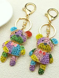 Colorful Big Bear Key Chain For Women Bags Rhinestone Full Crystal Fashion Bag Accessories Female Keyring Wholesale