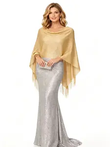 Elegant Silver Color Fringe Shawl, Long Evening Gown Accessory, High-End Fashion Statement Piece, Perfect for Special Occasions