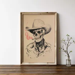skeleton cowboy print, western decor, day of the dead, bar art, vintage art, eclectic wall art, texas wall art, rustic home decor