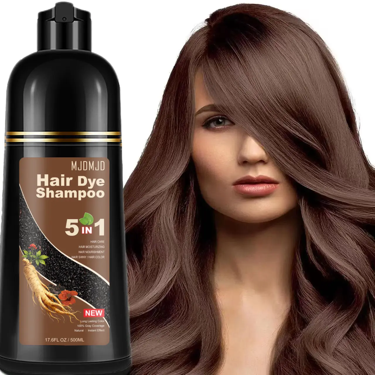 Chocolate Brown Hair Dye Shampoo for 100% Grey Coverage, 5-in-1 Botanical Conditioning Color with Ginseng, Non-Toxic & Ammonia-Free Formula for Men and Women, 16.9 Fl Oz, Haircare