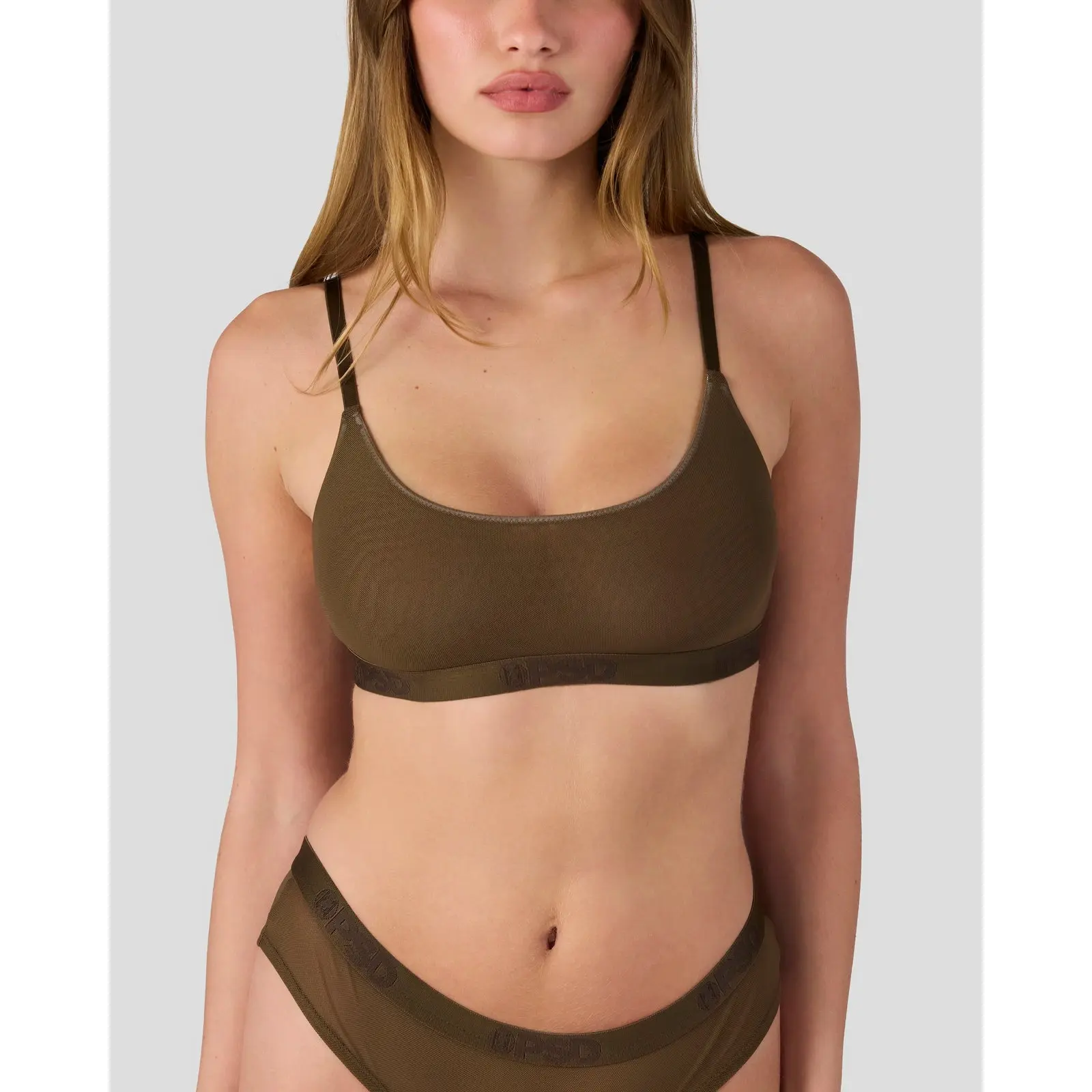 PSD Womens Coco Brown Solid Scoop Bralette - Breathable Mesh Fabric Bralette with Adjustable Straps, Soft Comfortable and Cute Womenswear