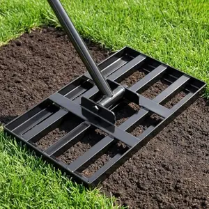 Lawn Leveling Rake 17x10 inch, Heavy Duty Ground Leveler for Soil, Sand, Effortless Smooth Use & Easy Assembly Stainless Steel Landscape Rake for Backyard, Garden, Golf Course, Black
