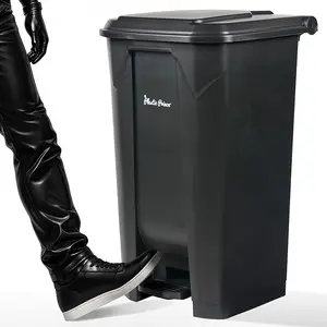 14 & 22 & 27 Gallon Step-On Trash Can/Container, Black Plastic Dustbin with Lid and Foot Pedal, Hands-Free Disposal
