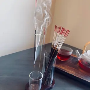 ️ Please note: This item comes in 2 colors (brown & tan).   After placing your order, please send me a message with your preferred color.   2 in 1 Incense & Candle Holder, 1 Count Wooden Base Aromatherapy Diffuser Incense Burner with Removable Glass Ash