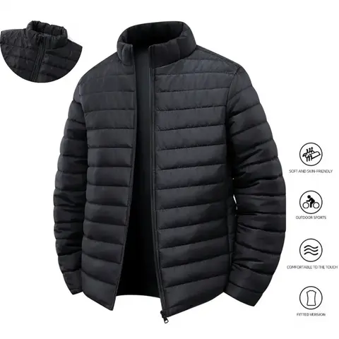 Sohochic Men’s Stand-Collar Lightweight Woven Jacket - Fitted, Soft Skin-Friendly, Outdoor-Ready Warming Outerwear, Winter Coat for Back-to-School Season, No