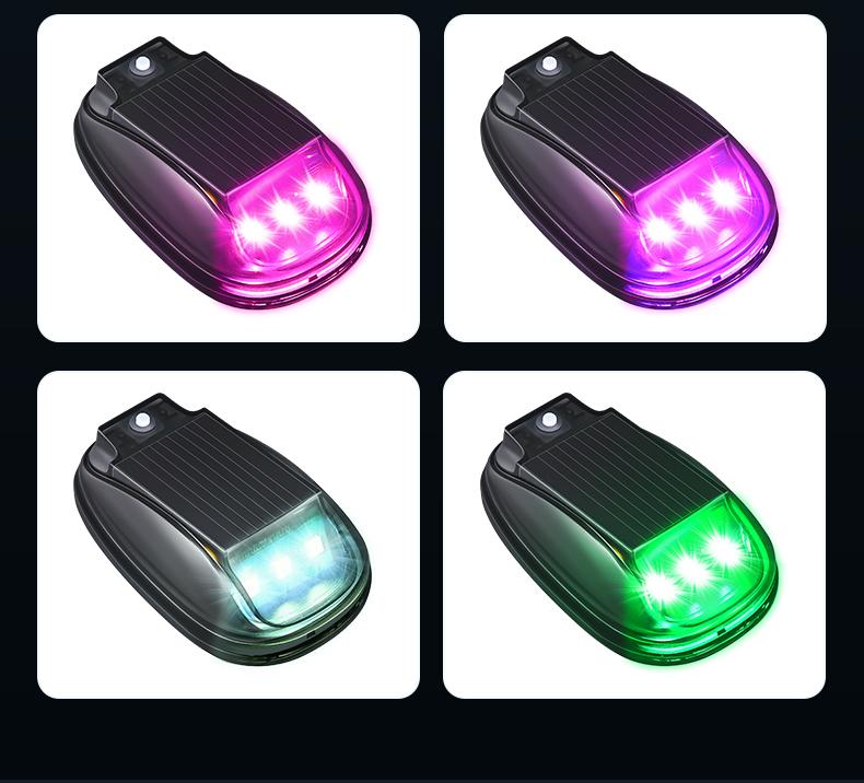 Solar Car Roof RGB Strobe Lingts With Remote Control ,Drill-Free Installation, Roof Running Lights，8-Color Waterproof LED Vibration Sensor ，Universal Cable-free LED Cab Running Lights, Decorative Warning Navigation Lamp for Truck SUV Cars.