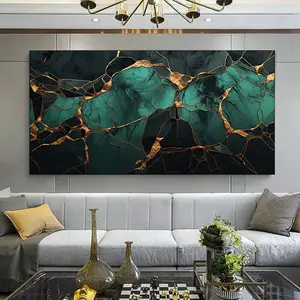 1 piece framed canvas painting - Large framed modern marble ink canvas art - Abstract gold and teal living room and bedroom wall decor, bedroom wall art | Elegant wall art | Textured canvas, large canvas wall art