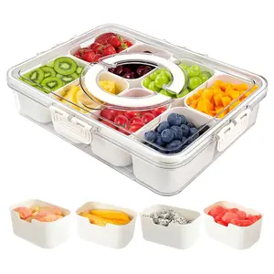 Snack container with lid and handle, 8-divider tray organizer for portable snack platters, modern transparent divider tray, perfect for kitchen use, parties, outings, and outdoor picnics (1 piece) Bpa Free Plastic Airtight Food Storage