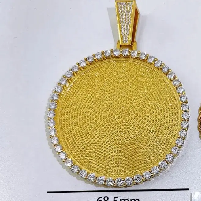 18K Gold Plated Memorial Pendant & Cuban Chain Set 68.5mm Round Design