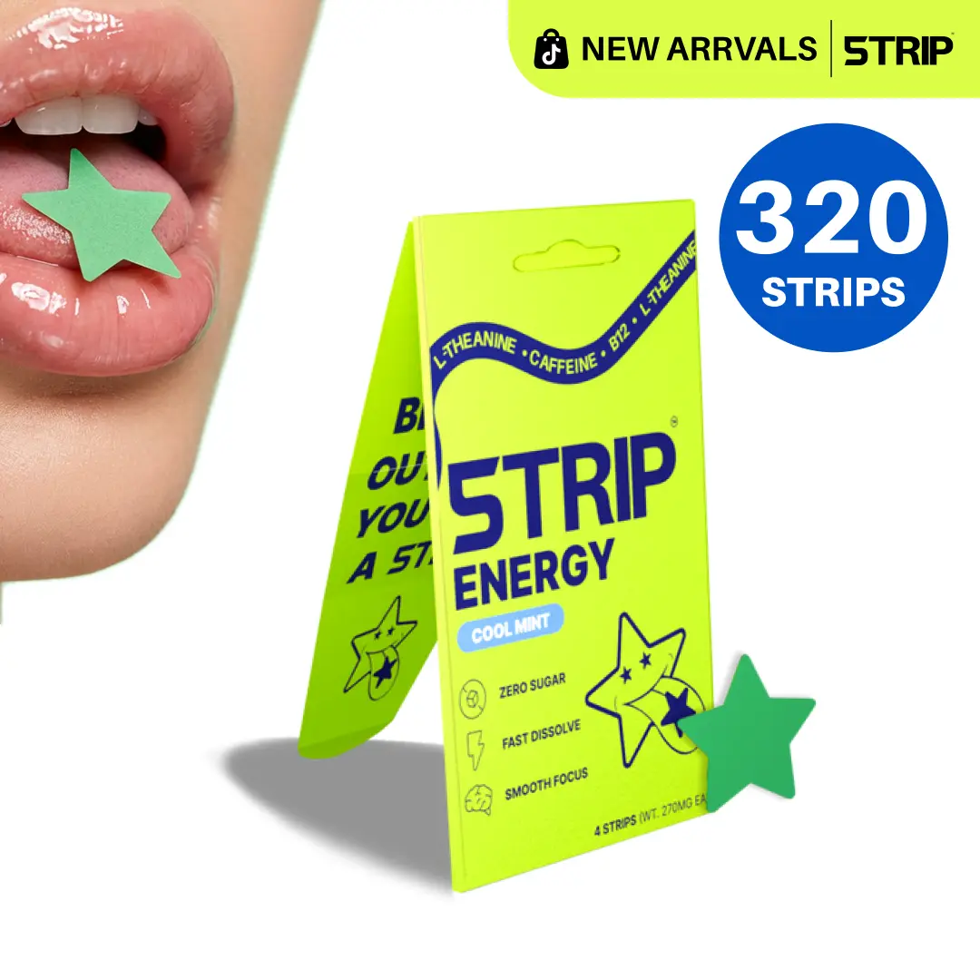 5TRIP Energy Strips (320 Count) - 50mg Smart Caffeine, 50mg L-Theanine, Vitamin B12, Vegan, Sugar-Free, Fast-Acting, Pocket-Sized, No Crash, Smooth Sports & Energy Drink Supplements, Energy Supplements