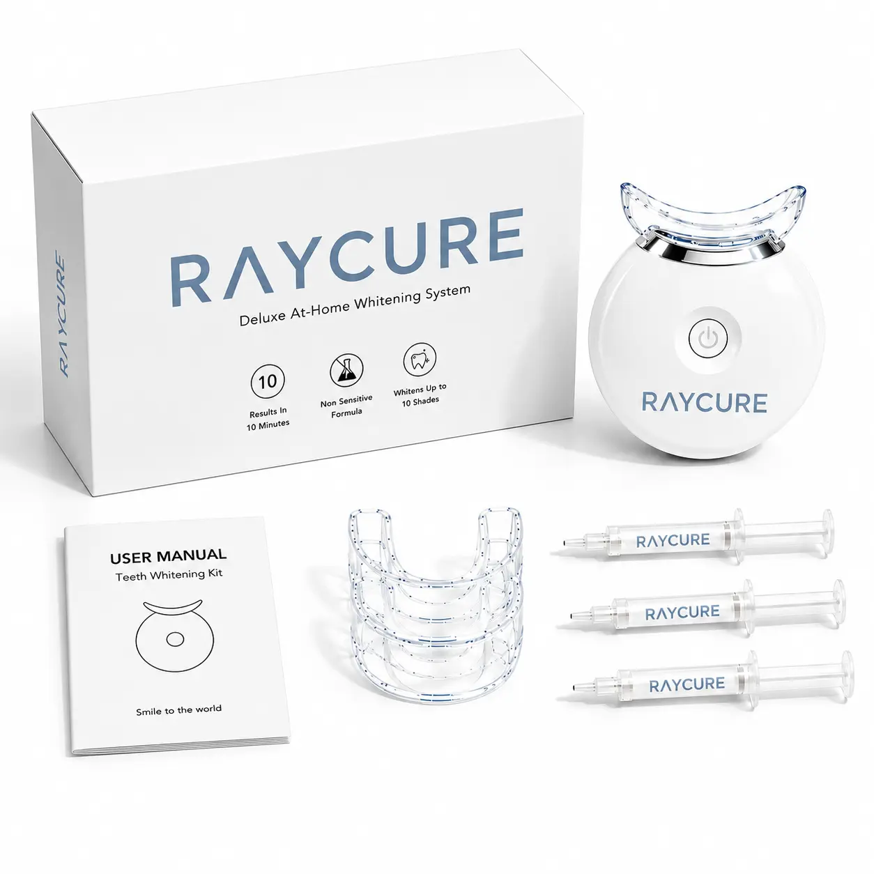 RAYCURE Teeth Whitening Kit with LED Light, Fast Whitening in 10 Minutes, Non-Sensitive Formula, At-Home Whitening System