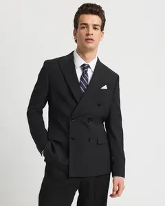 Express Classic Black Wool-Blend Washable Modern Tech Double Breasted Suit Jacket