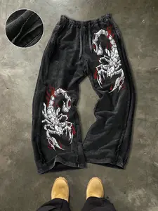Men's Casual Cotton Sport Pants, Scorpion Print, Street Style, Drawstring Waist, Ankle Length, Fitted, All Seasons, Ideal Gift, Athleisure Style Pants, Drawstring Waist Sweatpants