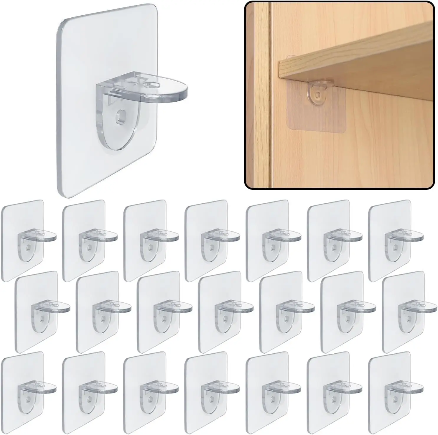 20 Plastic Shelf Support Pegs, Self-Adhesive Brackets, Partition Pins - Open Shelving Rack Accessories for Furniture, Kitchen Cabinets, Clapboards