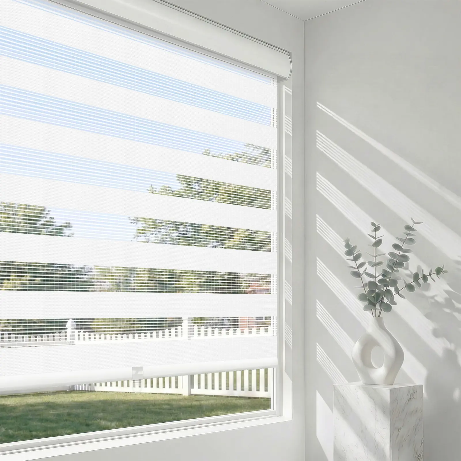 inCustom Cordless Zebra Blinds for Window, French Door Blinds Free-Stop Roller Window Shades with Valance, Light Filtering Window Treatment Sheer Blinds & Shades Easy to Install