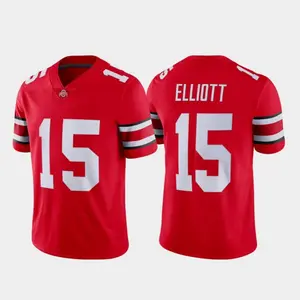 Elliott #15 Red Football Jersey Shirt, Printed Name & Number, College Style Fan Jersey, Game Day Shirt, Red Gray Stripe Sleeves, Gift for Fans