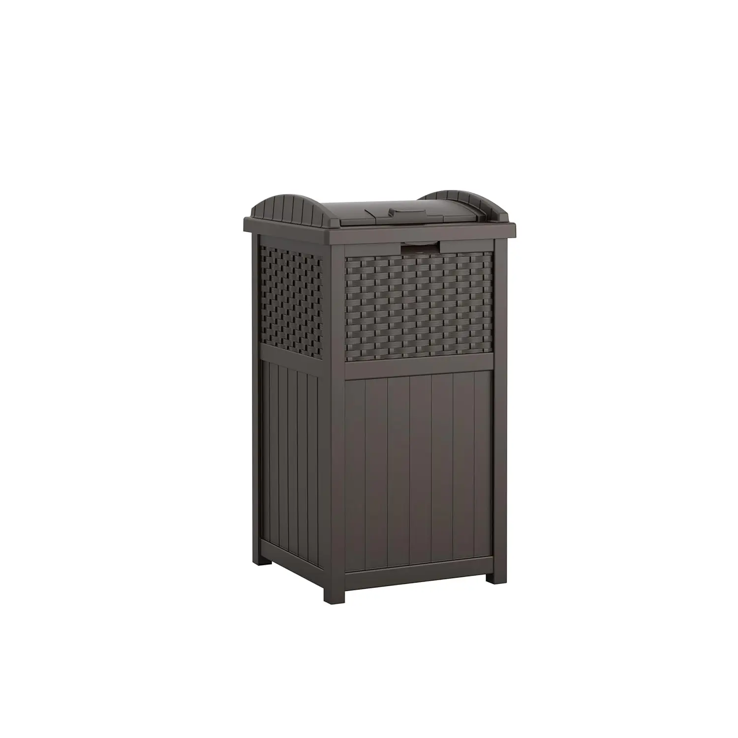 33 Gallon Outdoor Resin Trash Can with Latching Lid, Wicker-Style Patio Waste Bin, Weather-Resistant Garbage Container for Deck, Backyard, Garden and Garage