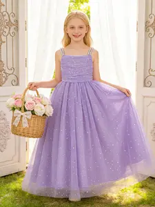 Girls' evening dress birthday dress tutu dress host piano catwalk performance princess dress flower girl wedding dress Pleated Dress