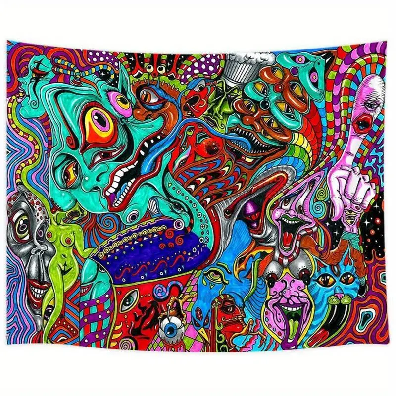 Extra Large Psychedelic Fabric Monster Trippy Tapestry Wall Hanging - 60x40 in Living Room Decor, Bohemian Tapestry Style, Funky Home Accent, Decor Inspo Gift