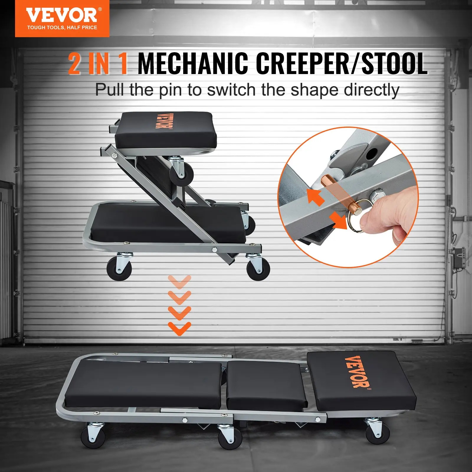【summerfinds】VEVOR 2-in-1 Z Creeper Roller Seat Bench, Car Repair Tool & Automotive Maintenance Tool Work Stool for Auto Mechanics’ Shop - Father’s Day Gift, Automotive Maintenance Tools
