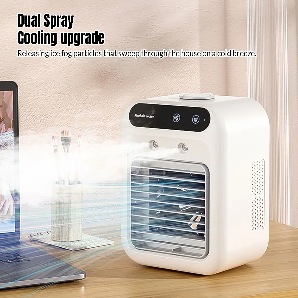 【BackToSchool】2026 New Upgrade Rechargeable Portable Air Cooler - 3-in-1 Mini Desk Fan with 500ml Tank, 1800mAh Battery, 2 Mist Modes, Stay Cool for Home, Office, Camping,