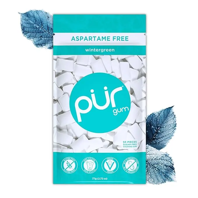 PUR Gum Wintergreen | Sugar Free Chewing Gum | Aspartame Free | 100% Xylitol Gum | Fresh Breath | 55 Count | 1, 3 & 6 Pack