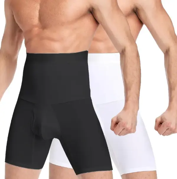 1/2 Pack Men High Waist Support Underwear, Comfort Compression Mid Thigh Shorts, Daily Wear Shapewear Bottoms