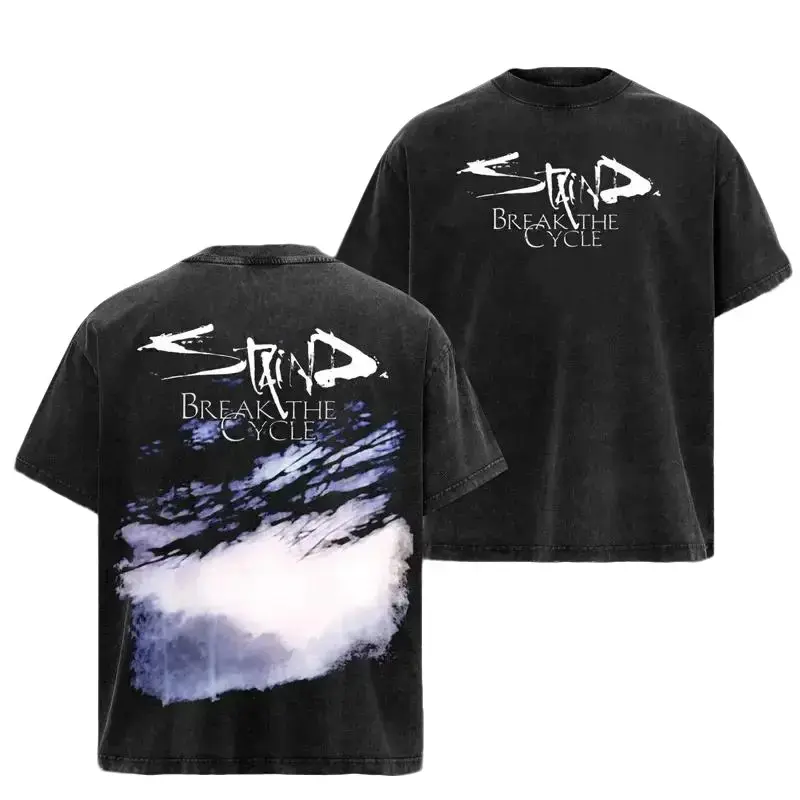 Vintage Staind Break The Cycle Washed Graphic T-Shirt | 90s Grunge Aesthetic Alternative Rock Band Merch for Men & Women | Retro Faded Oversized Streetwear Tee | Y2K Heavy Metal Music Concert Apparel & Edgy Concert Outfit Everyday Casual Tops TShirt