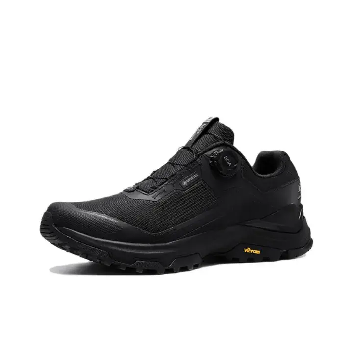 Monochrome Black BOA Dial Lace Up Trekking Sneakers Waterproof Membrane Windproof Padded Ankle Collar Sweat-Wicking Dry Inner Lining Ergonomic Support Footbed For Mountain Climbing Rainy Day Outdoor Walking