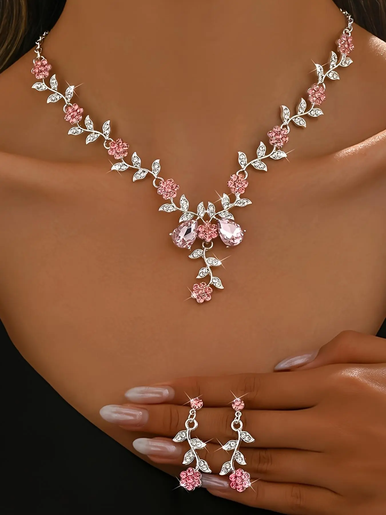 Women's Elegant Flower Design Necklace & Dangle Earrings, Exquisite Trendy, Fashionable Accessories for Party & Daily Clothing Decor, Elegant Jewelry Set, Necklaces Earrings Set, Necklace and Earring Set