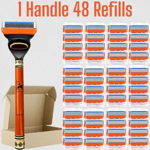 Men's Shaving Razor Set, 1 Handle & 12/24/36/48 Replacement Blades, Sealed Packaging, Dustproof Waterproof Rust-Resistant, Sharp Portable Design