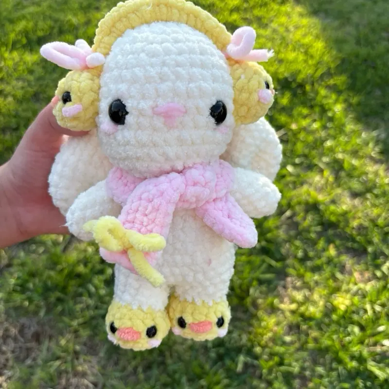 Handmade Crochet Cuddly Bunny Plushie with Chick Earmuffs, Scarf, and Boots - Kawaii Handmade Gifts for Collectibles Enthusiasts