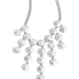 Spotlight Stunner-Necklace with Dramatically Oversized White Rhinestones and Twinkly Tassels Adjustable Clasp Closure for Adult Use