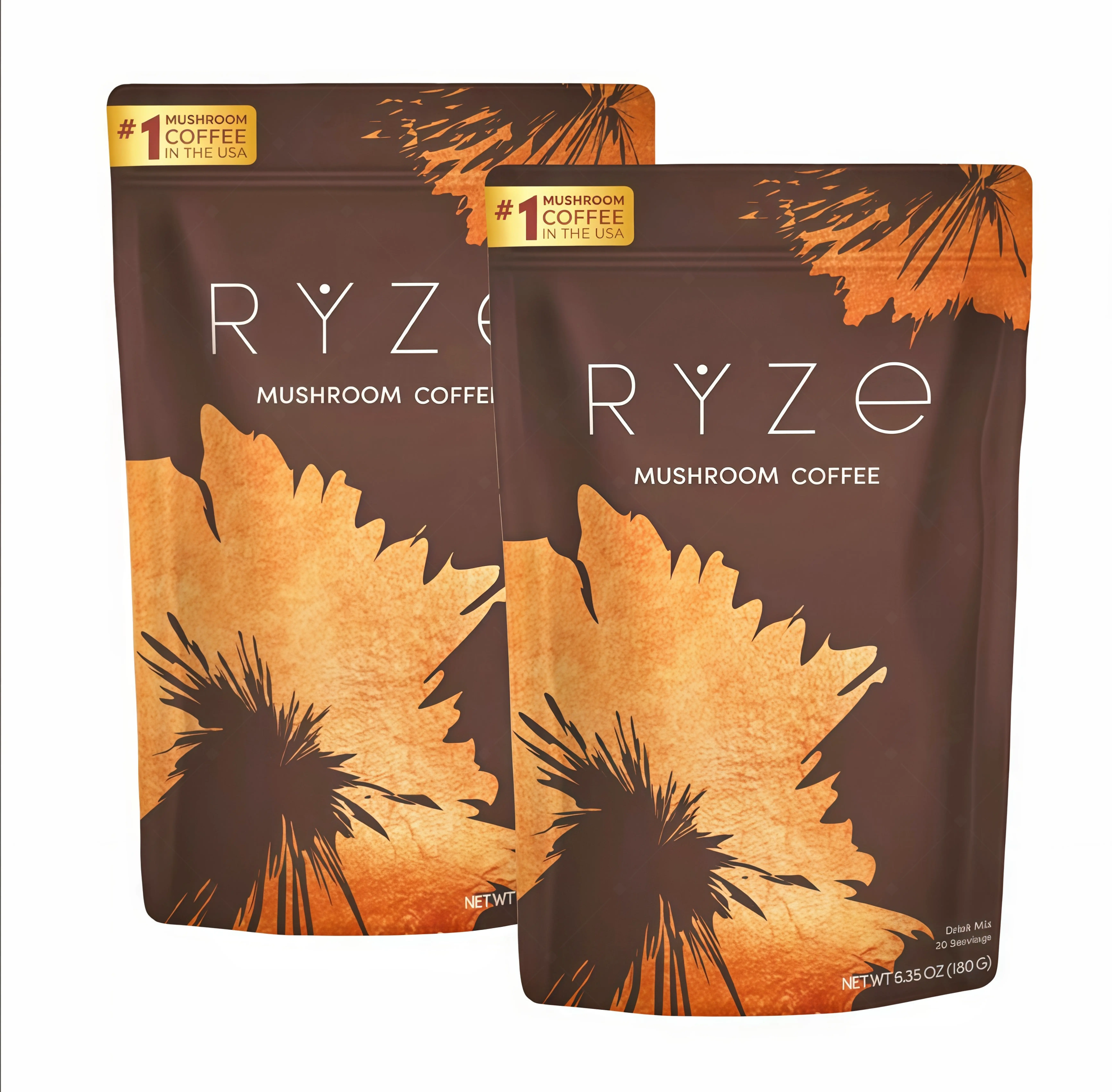 2 Pcs RYZE Mushroom Coffee USDA Organic with 6 Adaptogenic Mushrooms and MCT Oil KF USA Grown Instant Coffee for Better Energy, Focus, Digestion, Immunity with Turkey Tail, Shitake, Lion's Mane, 30 Servings Vitamin