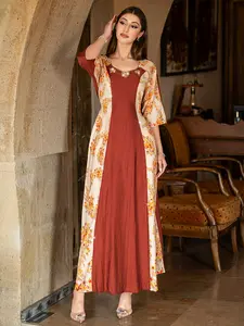 Arabian Robe Patchwork Design, Floral Pattern & Hand-Decorated Rhinestones, Turkish Traditional Style, Women's Fashion Clothing