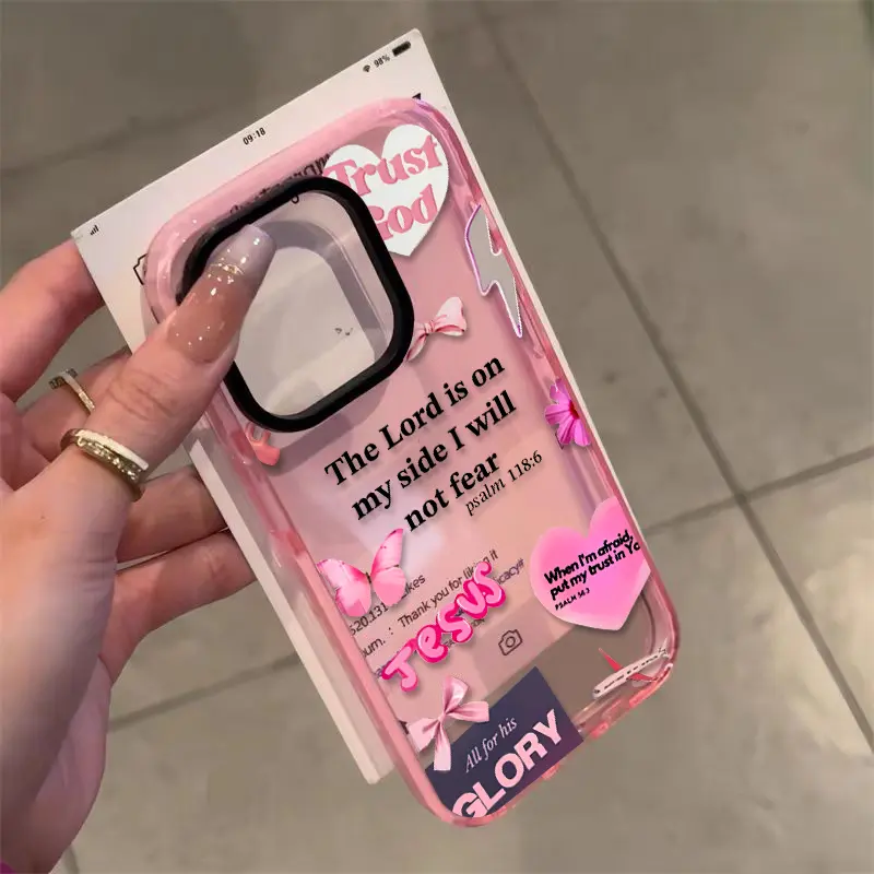 Jesus pink element collage fashion two tone TPU full coverage phone case suitable for iPhone 17 16 15 14 13 12 11 Plus Pro Max