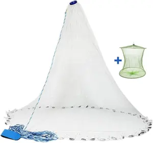 Fishing Cast Net for Bait Trap Fish 3ft/4ft/5ft/6ft/7ft/8ft/9ft/10ft Radius Casting Nets with Heavy Duty Real Zinc Sinker Weights, 3/8inch Mesh Size