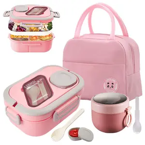 Lunch Box Set, 3 Counts/set Including 1 Lunch Box, 1 Cup & 1 Insulated Storage Bag, Portable Leak-proof Lunch Box for Outdoor Camping Picnic, Suitable for Adults and Teens, 2025 Kitchen Gadgets, Kitchen Microwave Safe Accessories, Fall Decor