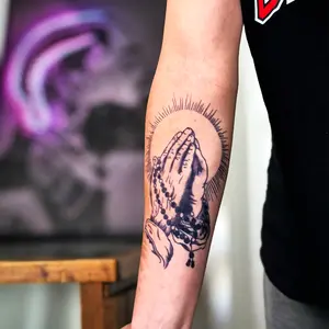 6 Large temporary tattoos men,fake,Including 1 Prayer Hand Element and 5 Random Designs, Lasts 7-15 Days, Waterproof and Anti-Scuff, Realistic Effect, Suitable for Those Who Don't Want Tattoo Pain