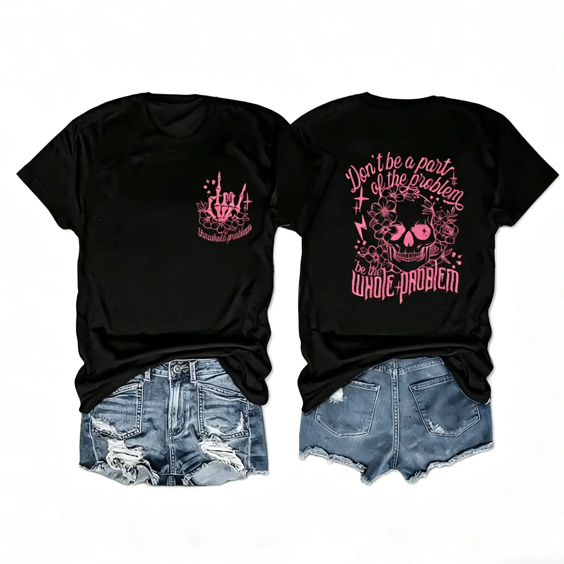 Women's Casual Skull Print Cotton Blend Crew Neck T-Shirt - Soft, Smooth, Comfortable, Breathable Sports Top for Everyday Wear, Street Style Essential, Paired with Jeans, Leggings, Shorts, Skirts, Outfits, Lightweight