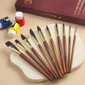 Watercolor Brushes Professional, 10pcs Synthetic Squirrel Hair Walnut Handle Watercolor Paint Brush Set - Flat, Round Pointed, Dagger, Cats Tongue Oval Wash for Watercolor Gouache Inks Painting, Perfect Christmas gift for Artists and Beginners