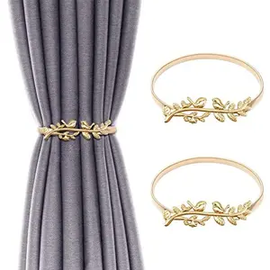 2 PCS Curtain Tiebacks Aluminum Alloy Spring Design Curtain Ties Carving Design Curtain Holdback Curtain Holders for Drapes Thin or Thick Curtain Modern Simple Style Curtain Hooks Decorative(Gold Leaf)
