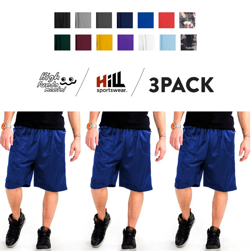 3 Pack HILL Men's Active Mesh Shorts Basketball Shorts with Drawstrings 2 Pockets Lightweight Plain Casual Gym Shorts Hip Hop Harem Multi Colors (S to 5XL)