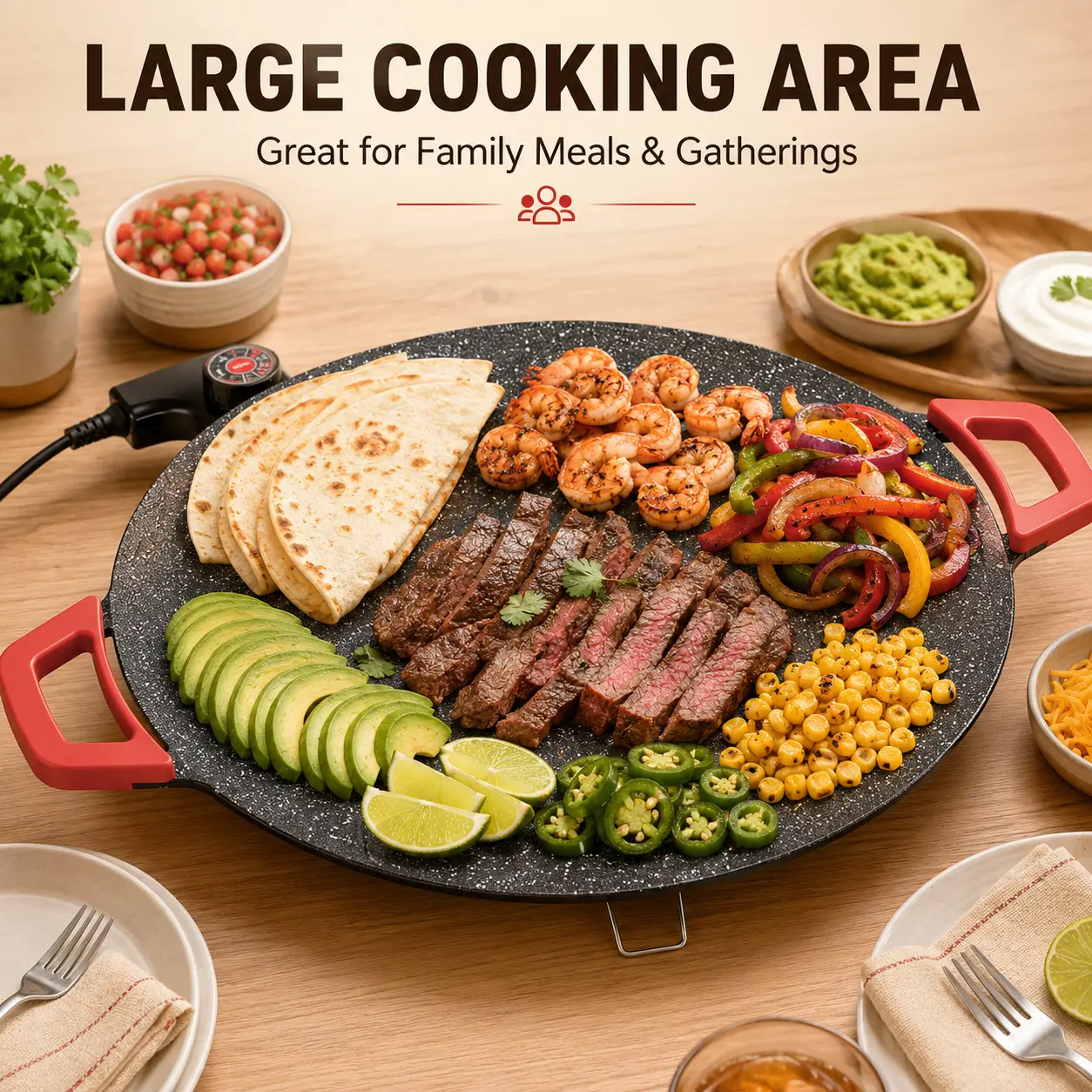Adjustable Temperature Electric Skillet Pan，nonstick griddle, electric griddle, indoor grill, portable electric korean bbq grill, korean grill, grill indoor, round electric griddle, comal electrico para tortillas, pancake griddle electric cast iron pan