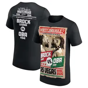 Men's Black WrestleMania 42 Brock Lesnar vs. Oba Femi T-Shirt Professional Wrestler Tee For Man and Woman Unisex T-Shirt Hoodie Graphic Basic Cotton Tops Casual All Seasons