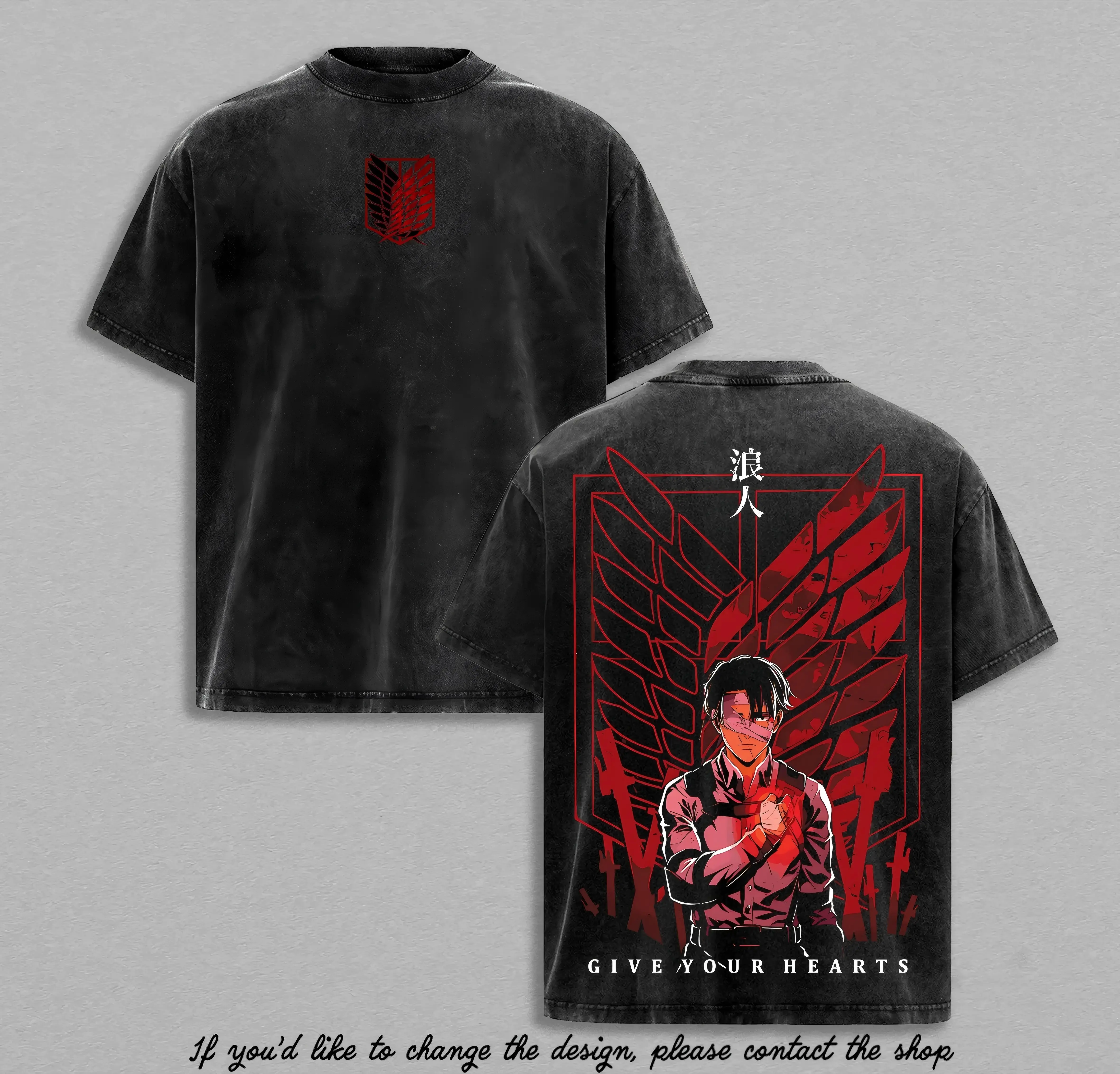 Levi Ackerman stands for sacrifice, loyalty, and unbreakable resolve. “Give Your Hearts” isn’t a slogan—it’s the creed of humanity’s strongest soldier, funny graphic tee, men’s trendy t-shirts,