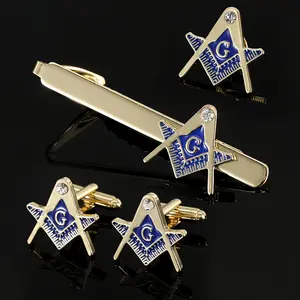 Freemason-Inspired Men'S Accessory Set, Simple Style Zinc Alloy Tie Clip, Cufflinks, and Lapel Pin with Rhinestone Detailing, for Gift2025
