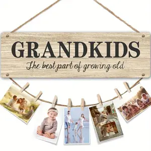 Grandkids Photo Holder, Wooden Photo Frame with Clips, Picture Frame, Photo Display for Home Office Decor, Home Decor Accessory, Perfect Gift for Granddaughter & Grandson