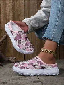 Women's Platform Flatform Mule Sneakers Backless Slip On Style Walking Shoes Breathable Fly Woven Fabric Non Slip Outdoor Casual Shoes